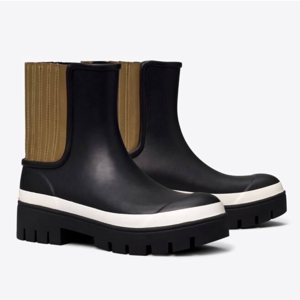 Tory Burch Black and Tan Lug Boots